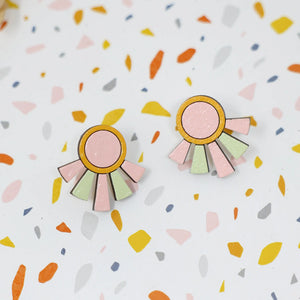 Art Deco Pastel Stud Earrings hand painted on lightweight wood by LE CHIC MIAMI