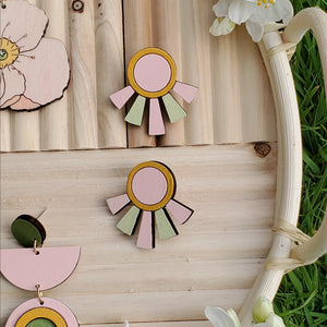 Additional view of Art Deco Pastel Stud Earrings hand painted on lightweight wood by LE CHIC MIAMI
