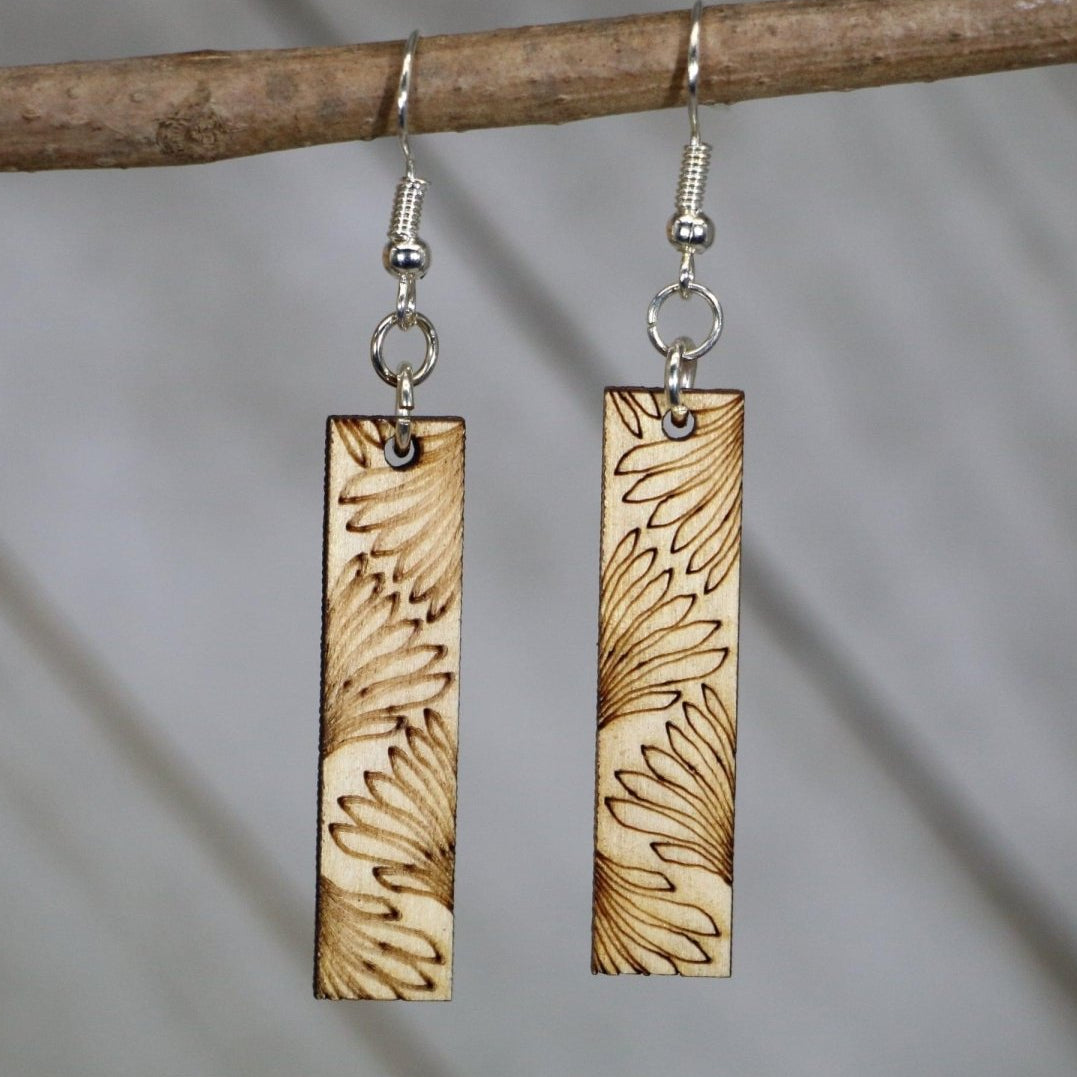 Art Deco Floral Bar Wooden Dangle Earrings | Minimalist Jewelry by Cate's Concepts, LLC, handmade jewelry main product photo