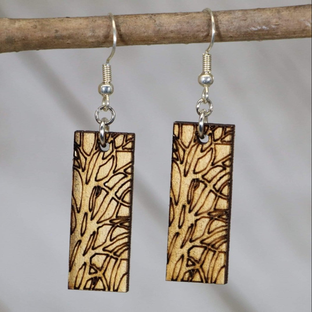 Art Nouveau Tree Bar Wooden Dangle Earrings | Nature Jewelry