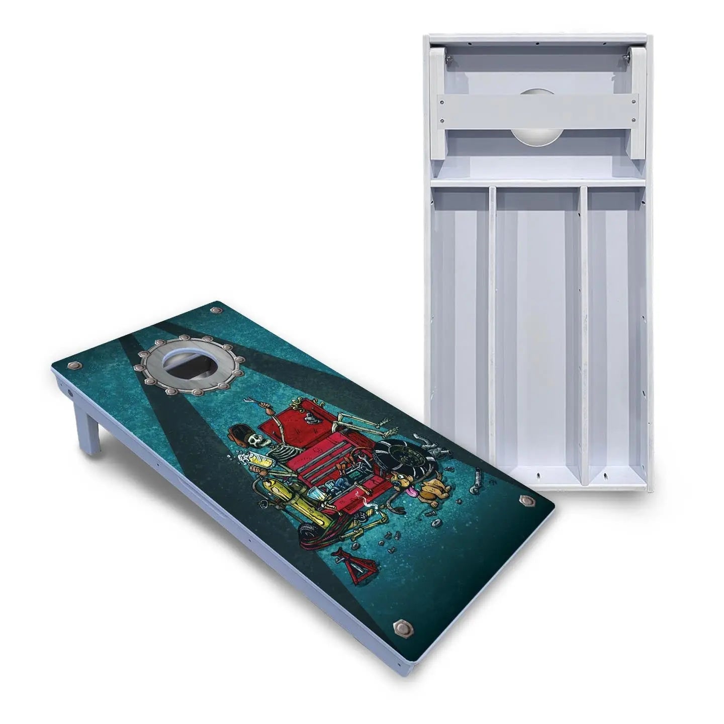 Artist Series Cornhole Boards - All Weather Series - Garage Life by Cornhole Solutions, custom cornhole board main product photo