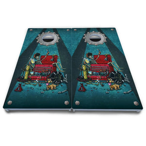 Artist Series Cornhole Boards - All Weather Series - Garage Life by Cornhole Solutions, custom cornhole board detail photo 5