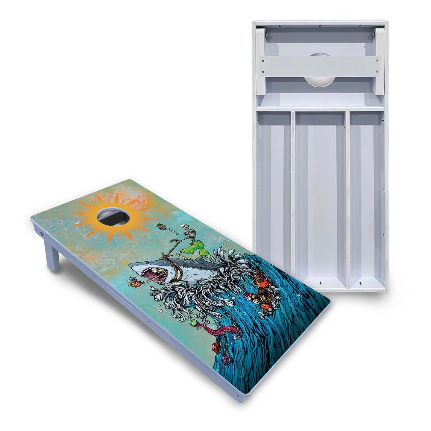 Artist Series Cornhole Boards - All Weather Series - Great White Wave by Cornhole Solutions, custom cornhole board main product photo