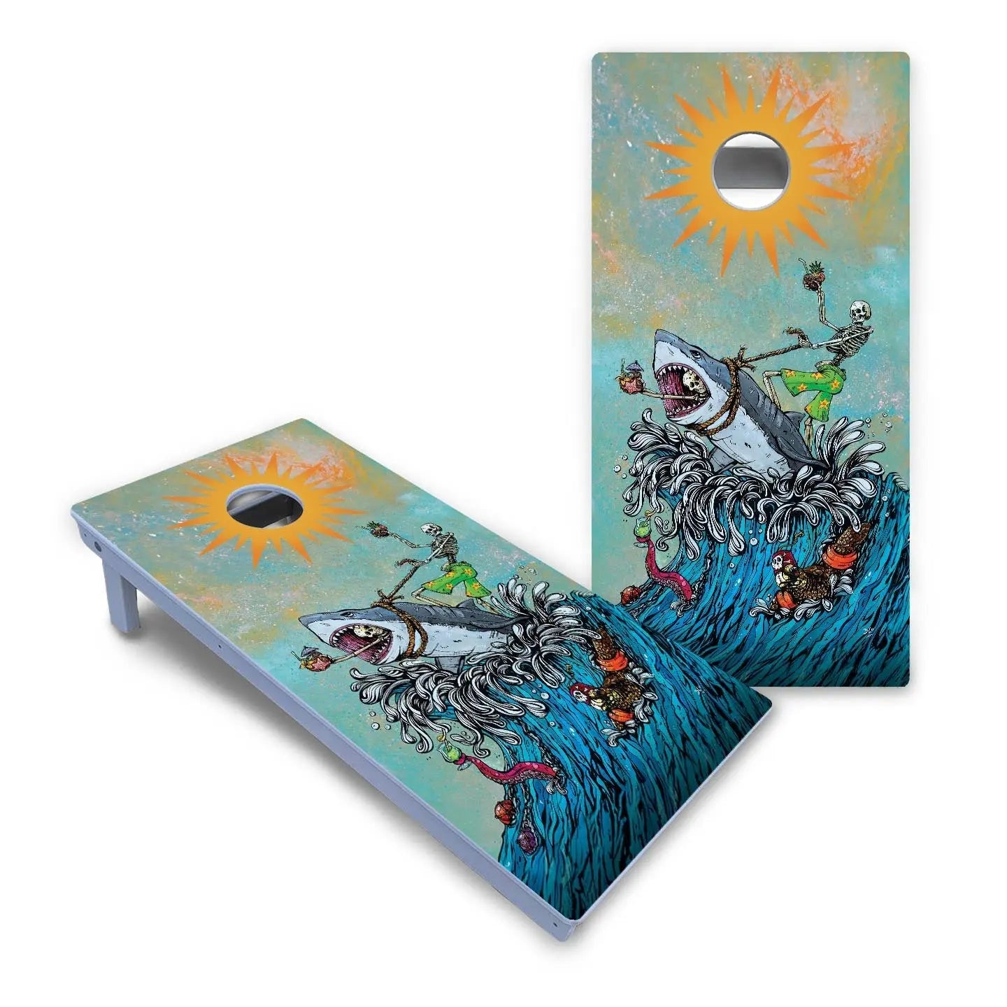 Artist Series Cornhole Boards - All Weather Series - Great White Wave by Cornhole Solutions, custom cornhole board detail photo 2
