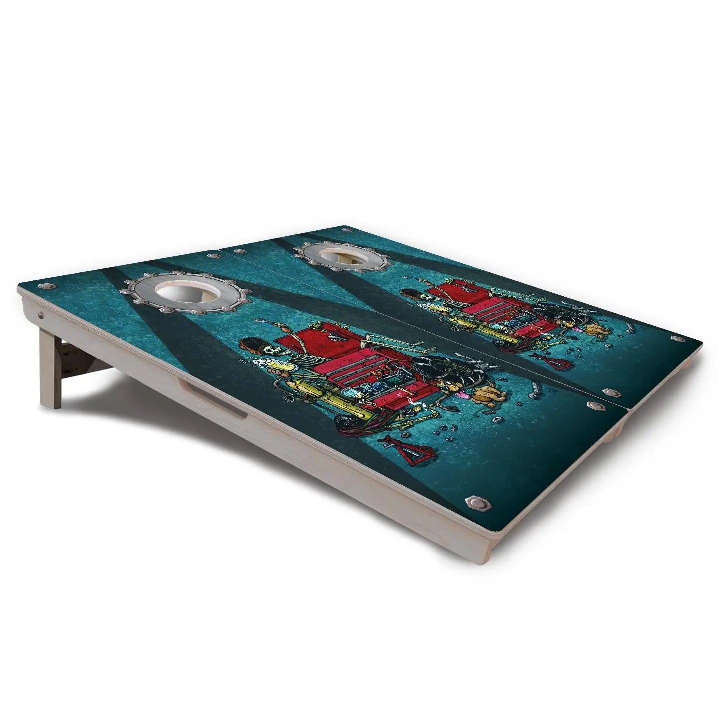 Artist Series Cornhole Boards - Professional Tournament Series - Garage Life by Cornhole Solutions, custom cornhole board detail photo 2
