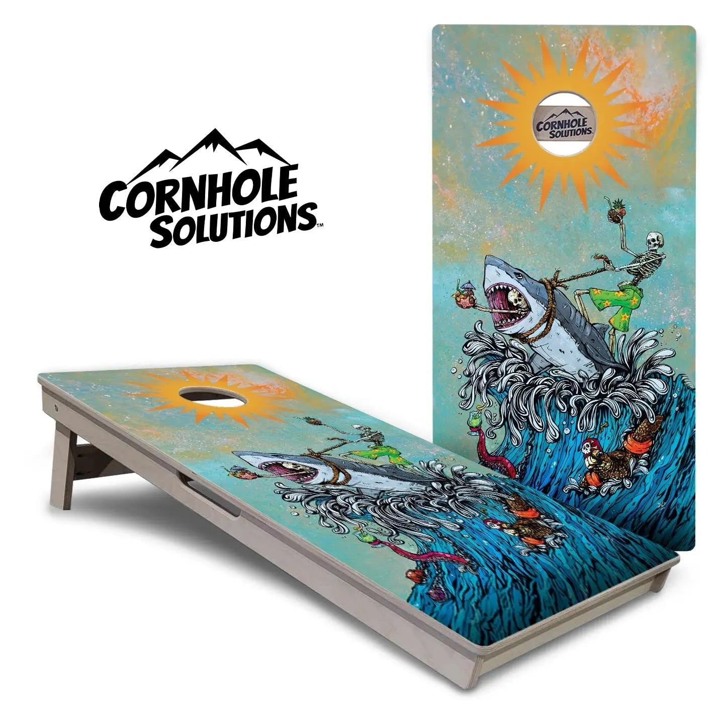 Artist Series Cornhole Boards - Professional Tournament Series - Great White Wave by Cornhole Solutions, custom cornhole board main product photo