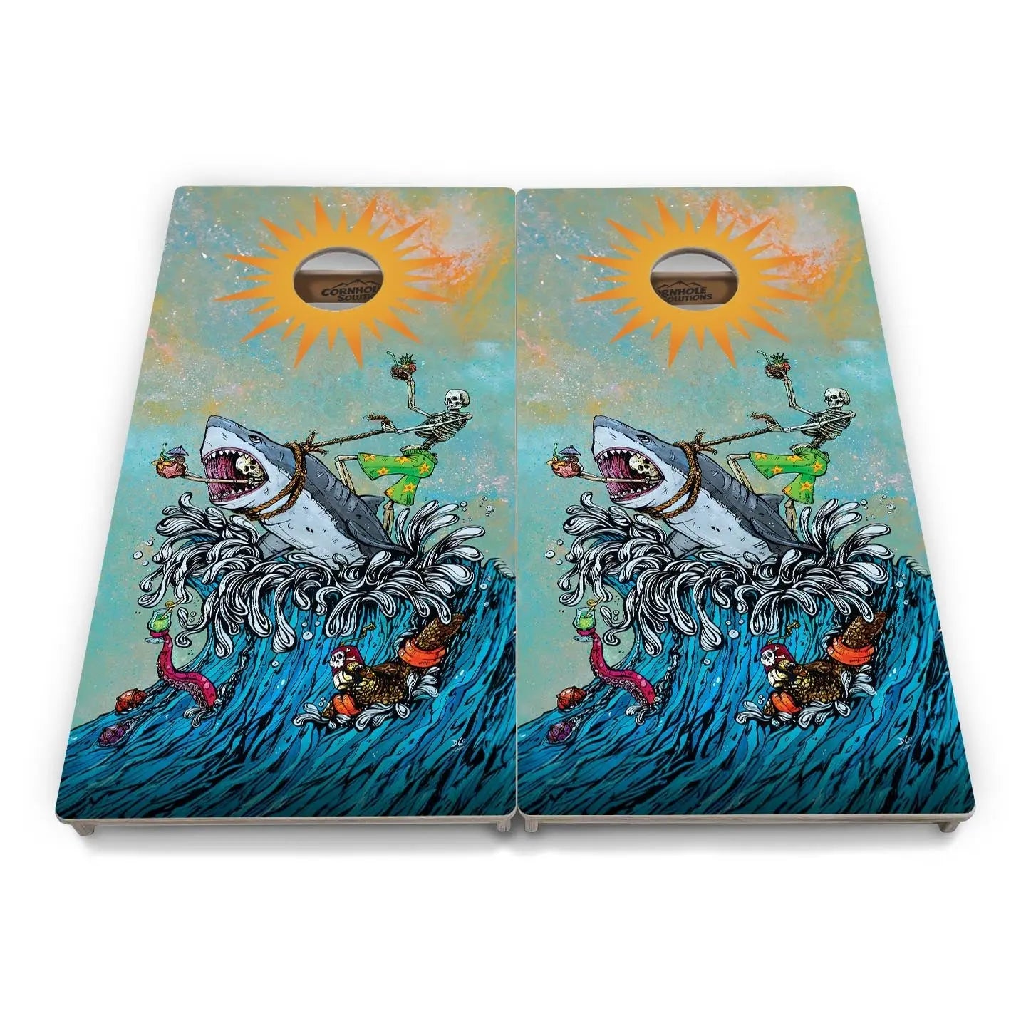 Artist Series Cornhole Boards - Professional Tournament Series - Great White Wave by Cornhole Solutions, custom cornhole board detail photo 2