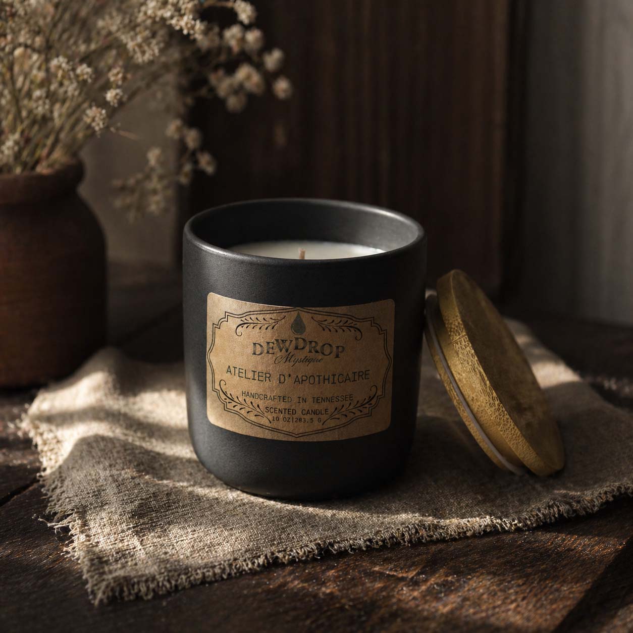 Atelier d’Apothicaire 10oz Candle by Dewdrop Mystique LLC, scented candle main product photo