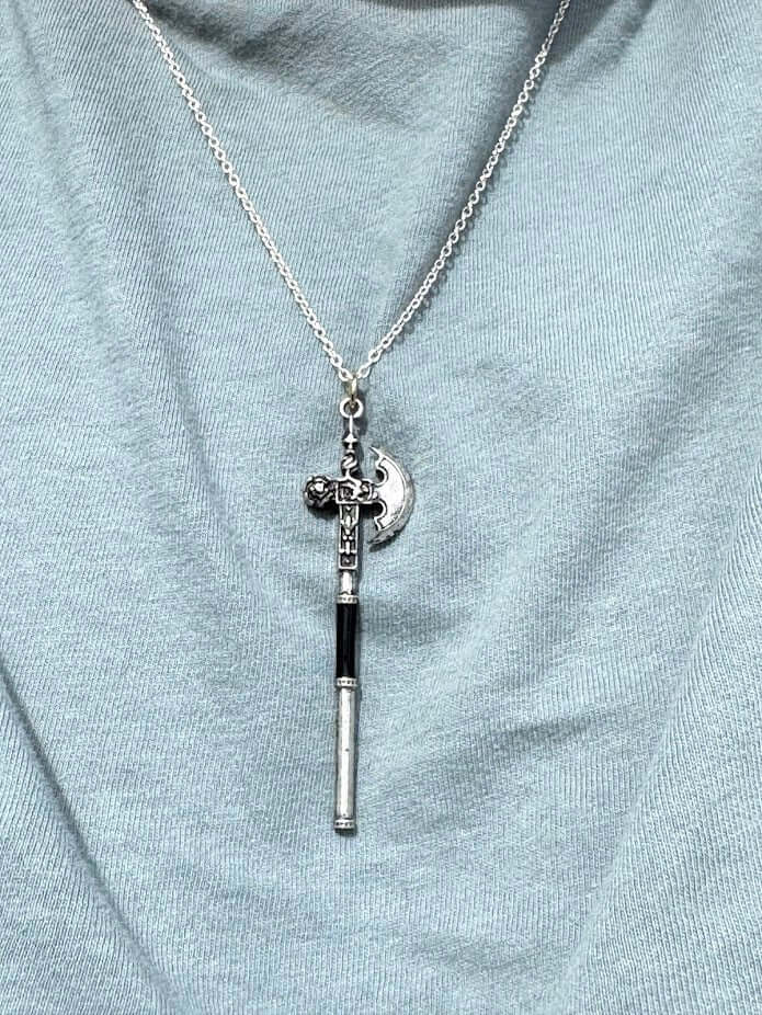 Axe Wielder Necklace | Fantasy Gamer Jewelry Gift by Mushroom Lady Co, handmade jewelry detail photo 2