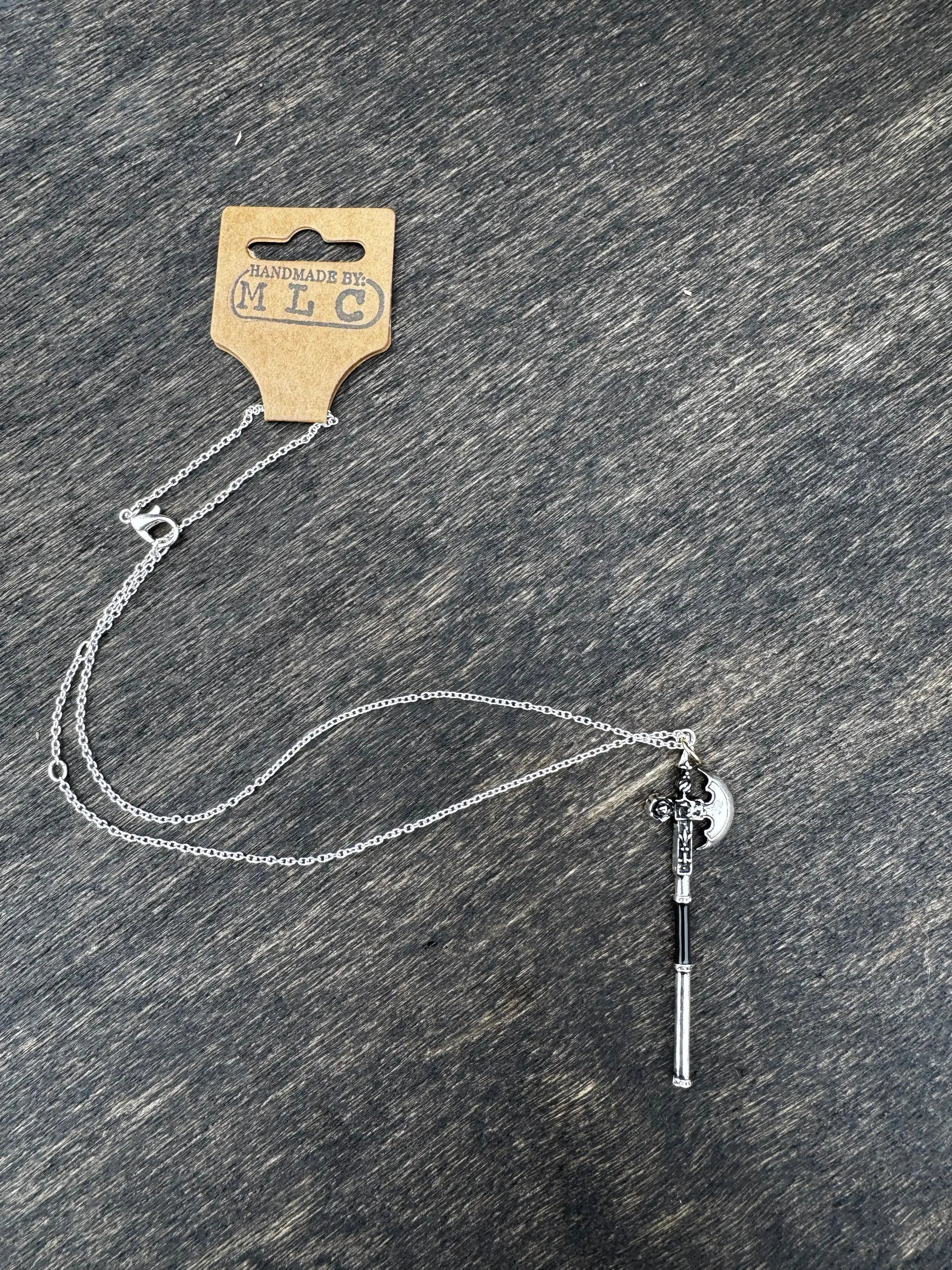 Axe Wielder Necklace | Fantasy Gamer Jewelry Gift by Mushroom Lady Co, handmade jewelry main product photo