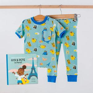 Aya & Pete in Paris Organic Cotton Kids Pajamas & Book Set Nola Tawk