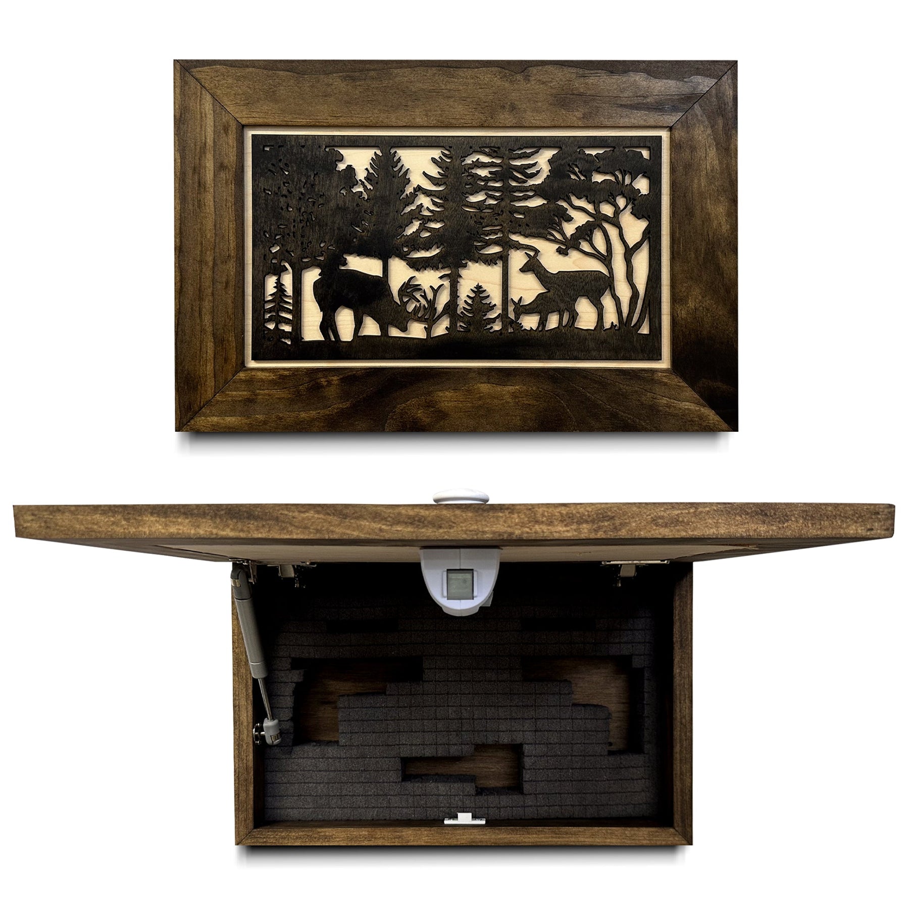 Hidden Gun Safe - Deer Scene Wall Gun Cabinet - Hidden Wall Storage - Wood Gun Cabinet - Handcrafted Gun Concealment Furniture - Hidden Gun Storage by Bellewood Designs