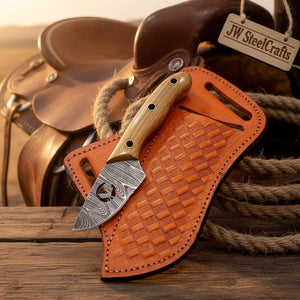 Olive Wood Bull Cutout Ranch Knife by JW SteelCrafts — view 3