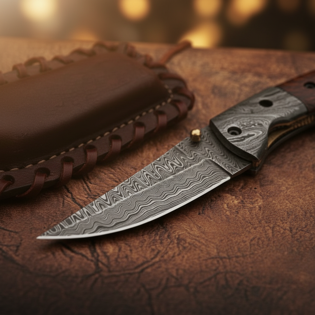 Rosewood Pocket Folding Knife by Divine Knives — detail view 2