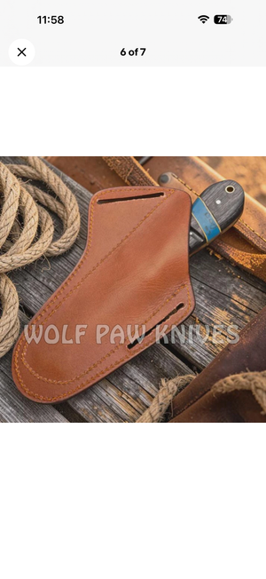 Micarta and Turquoise Bull Cutter with Scale Pattern Damascus Blade