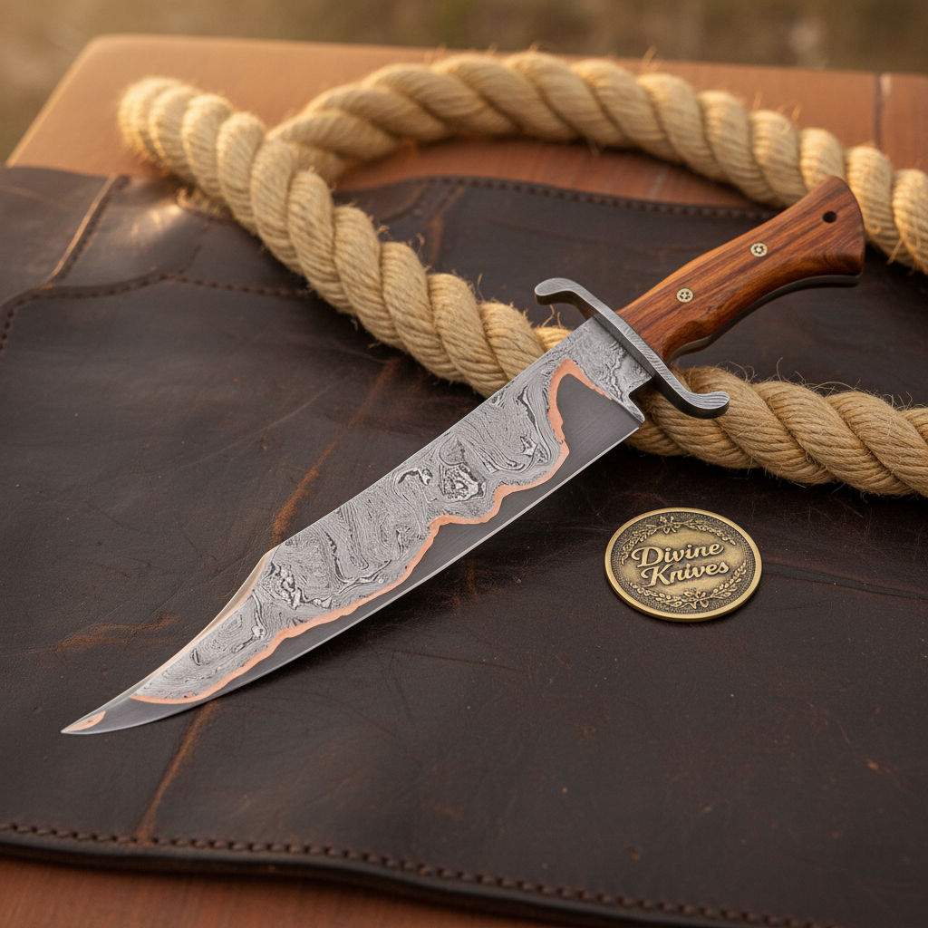 Cu-Mai Damascus Clip Point Bowie Knife for Heavy Field Work by Divine Knives — product view 1