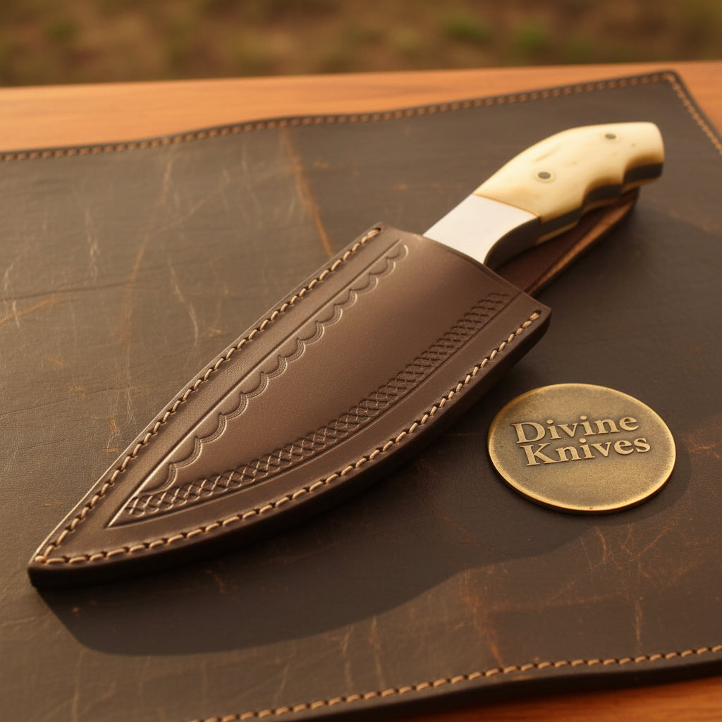 Contoured Bone Handle Skinner by Divine Knives — detail view 3
