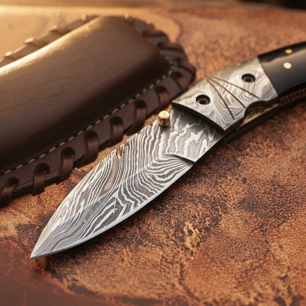 Buffalo Horn Lockback Folding Knife by Divine Knives — detail view 2