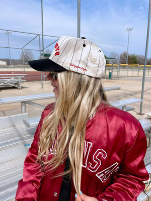 BASEBALL - Red on Black Stripe Vintage Hat KenzKustomz