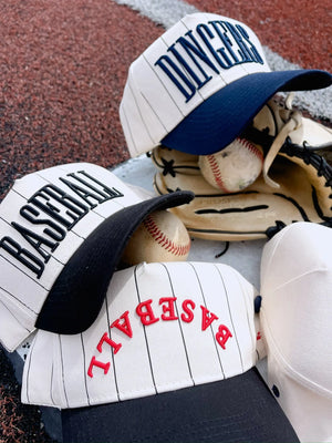 BASEBALL - Red on Black Stripe Vintage Hat KenzKustomz