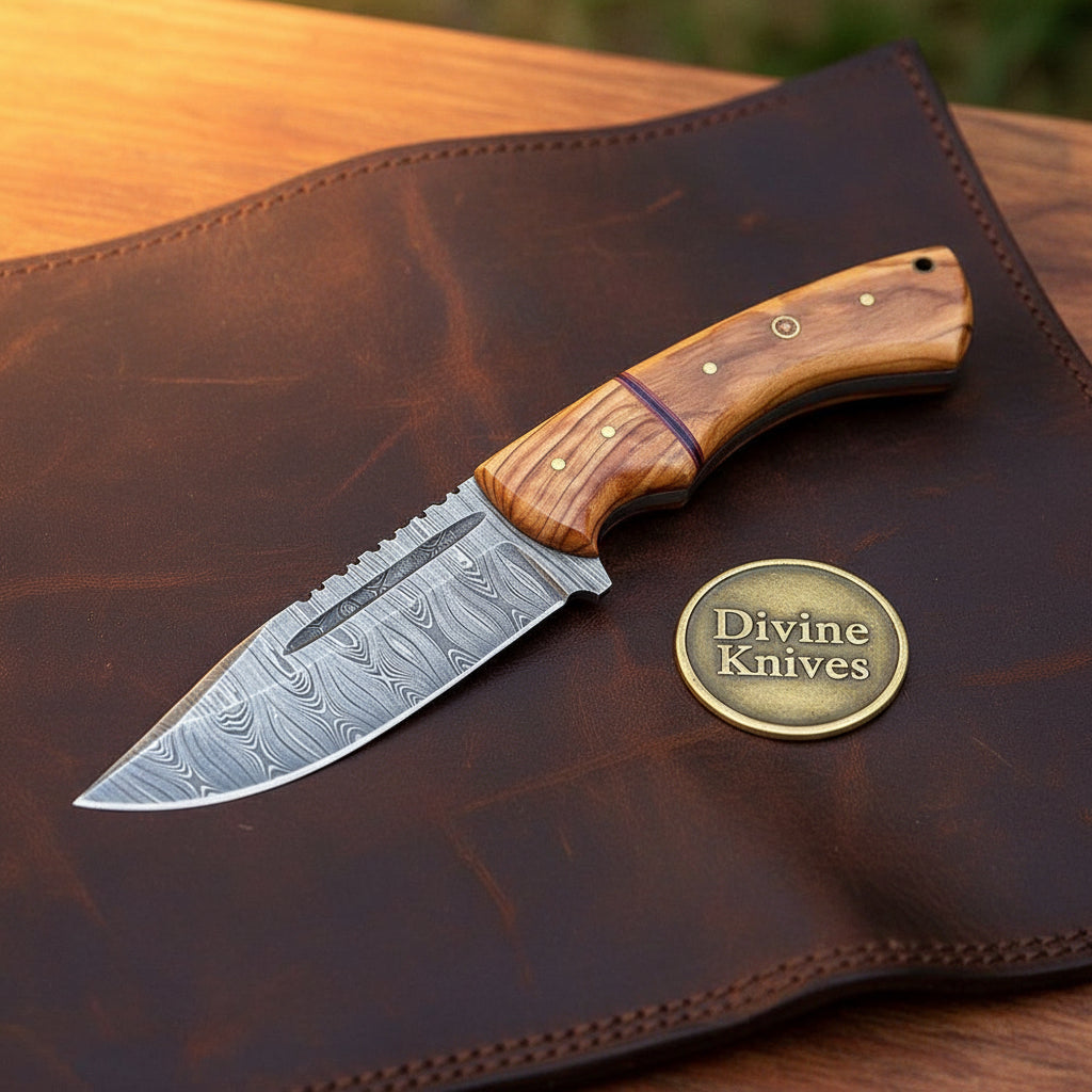 Damascus Drop Point Bushcraft Skinner by Divine Knives