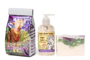 Ginger Quince Gift Set: Bath Salts, 8 Oz Liquid Soap & Soap Slice by Essential Journeys, Southern food gift main product photo