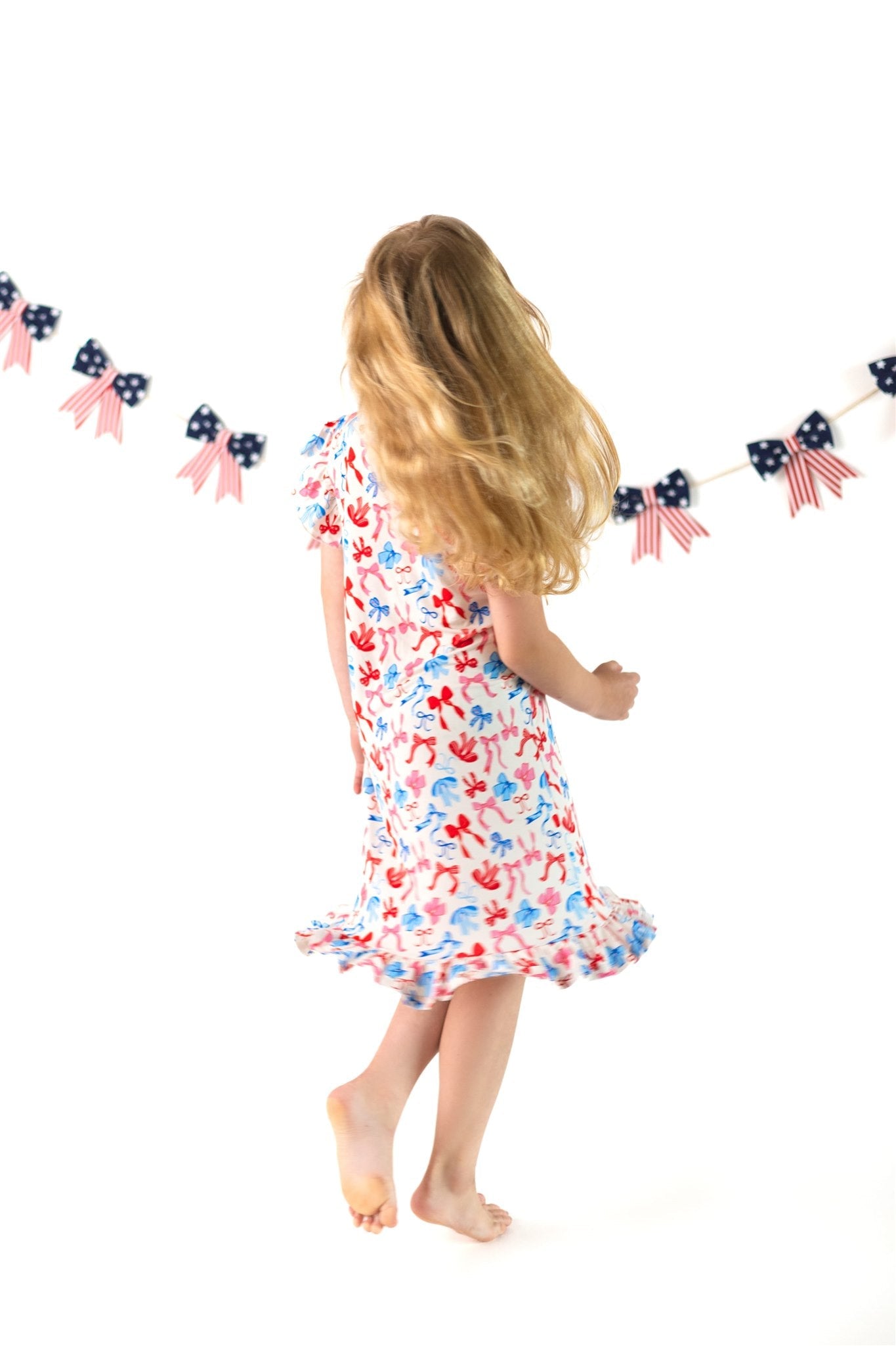 Red, White, & Blue Nightgown | Patriotic Bows Girls Bamboo Nightgown by Boosh Baby image 4