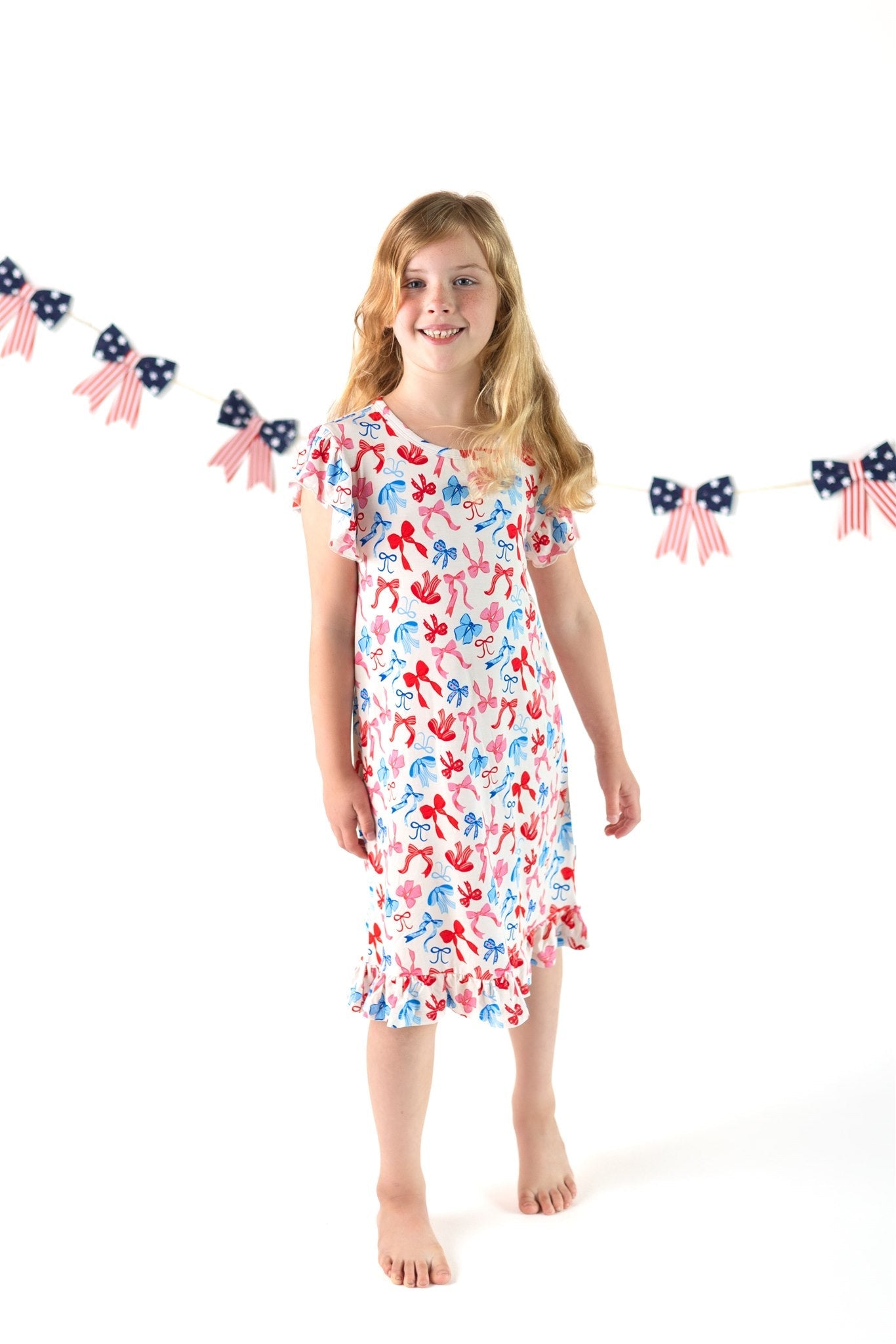Red, White, & Blue Nightgown | Patriotic Bows Girls Bamboo Nightgown by Boosh Baby image 6