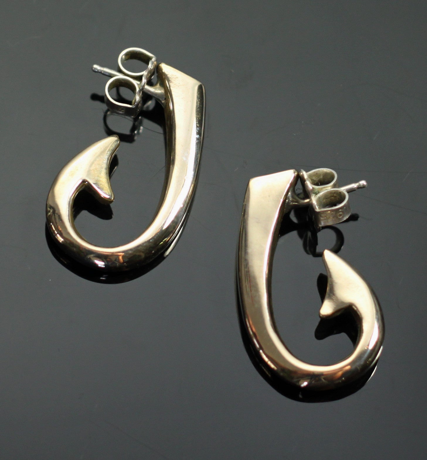 Small Bronze J Hook Earrings with Sterling Silver Posts
