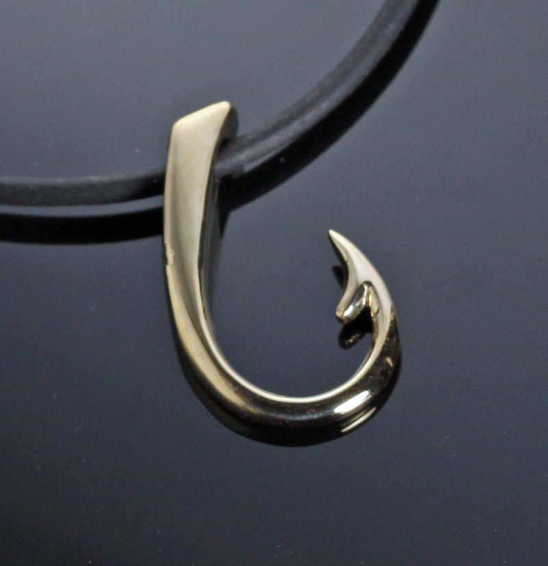 Large Bronze Hook Necklace on Leather Cord