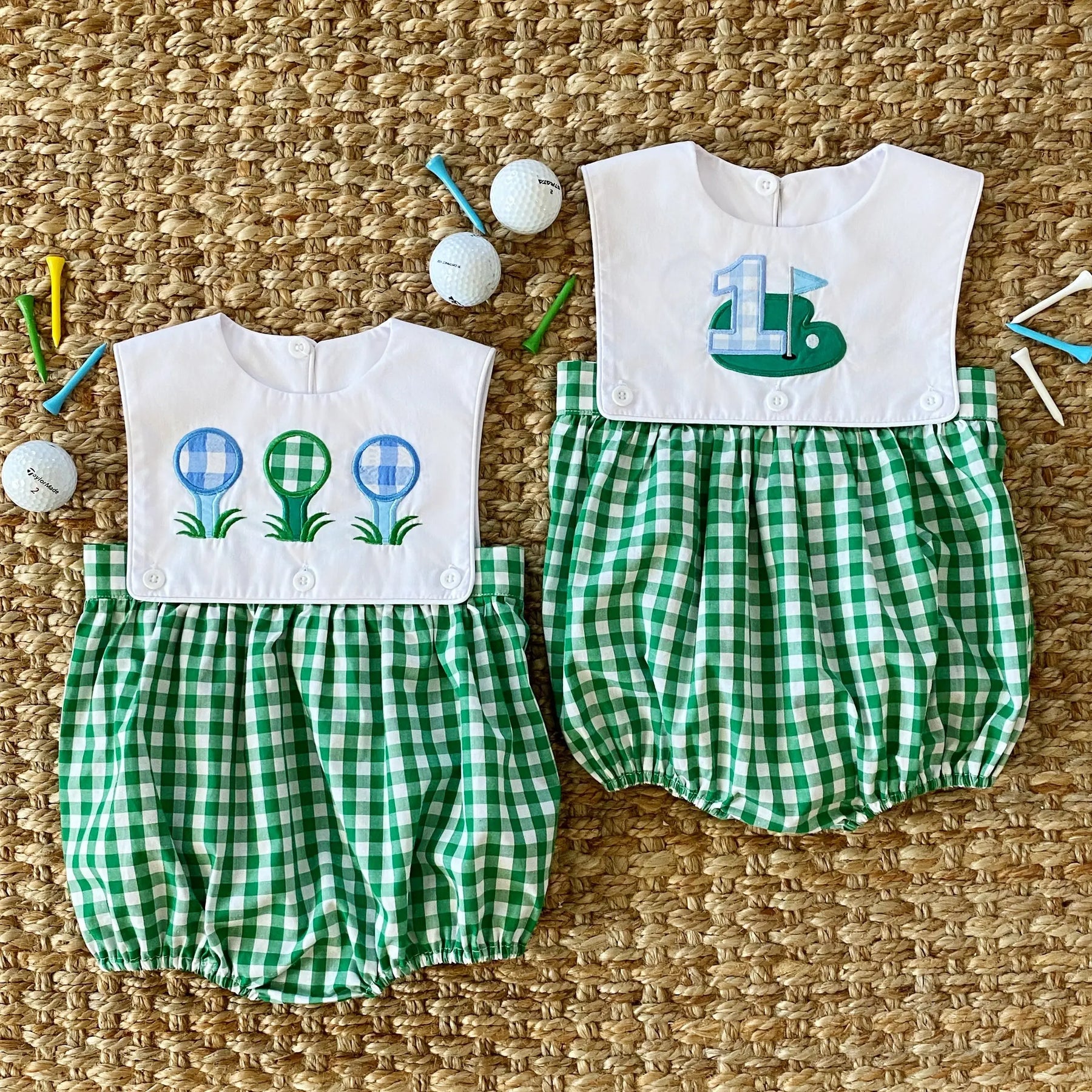 Baby Boy First Birthday Golf Outfit | Hole-In-One Reversible Golf Bubble Seven Lantern Lane