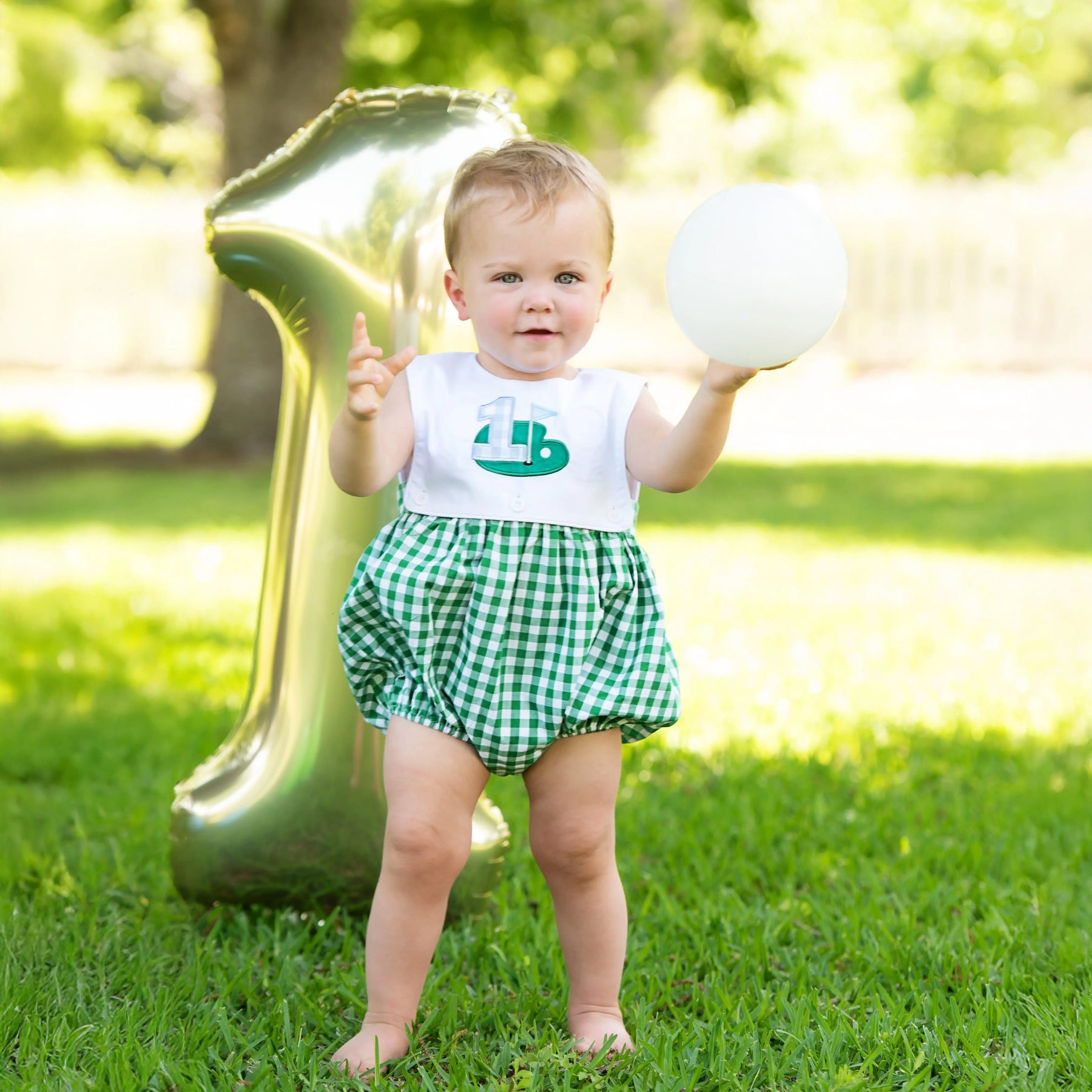 Baby Boy First Birthday Golf Outfit | Hole-In-One Reversible Golf Bubble Seven Lantern Lane