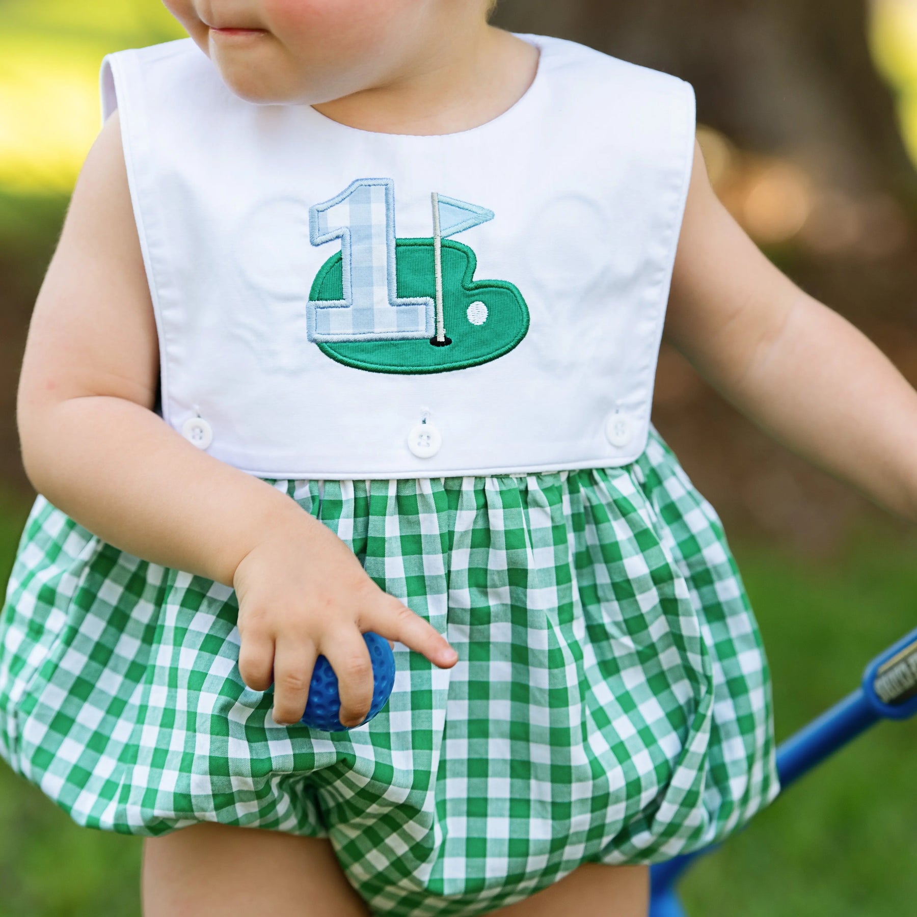Baby Boy First Birthday Golf Outfit | Hole-In-One Reversible Golf Bubble Seven Lantern Lane