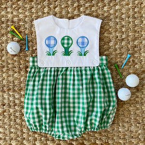 Baby Boy First Birthday Golf Outfit | Hole-In-One Reversible Golf Bubble Seven Lantern Lane