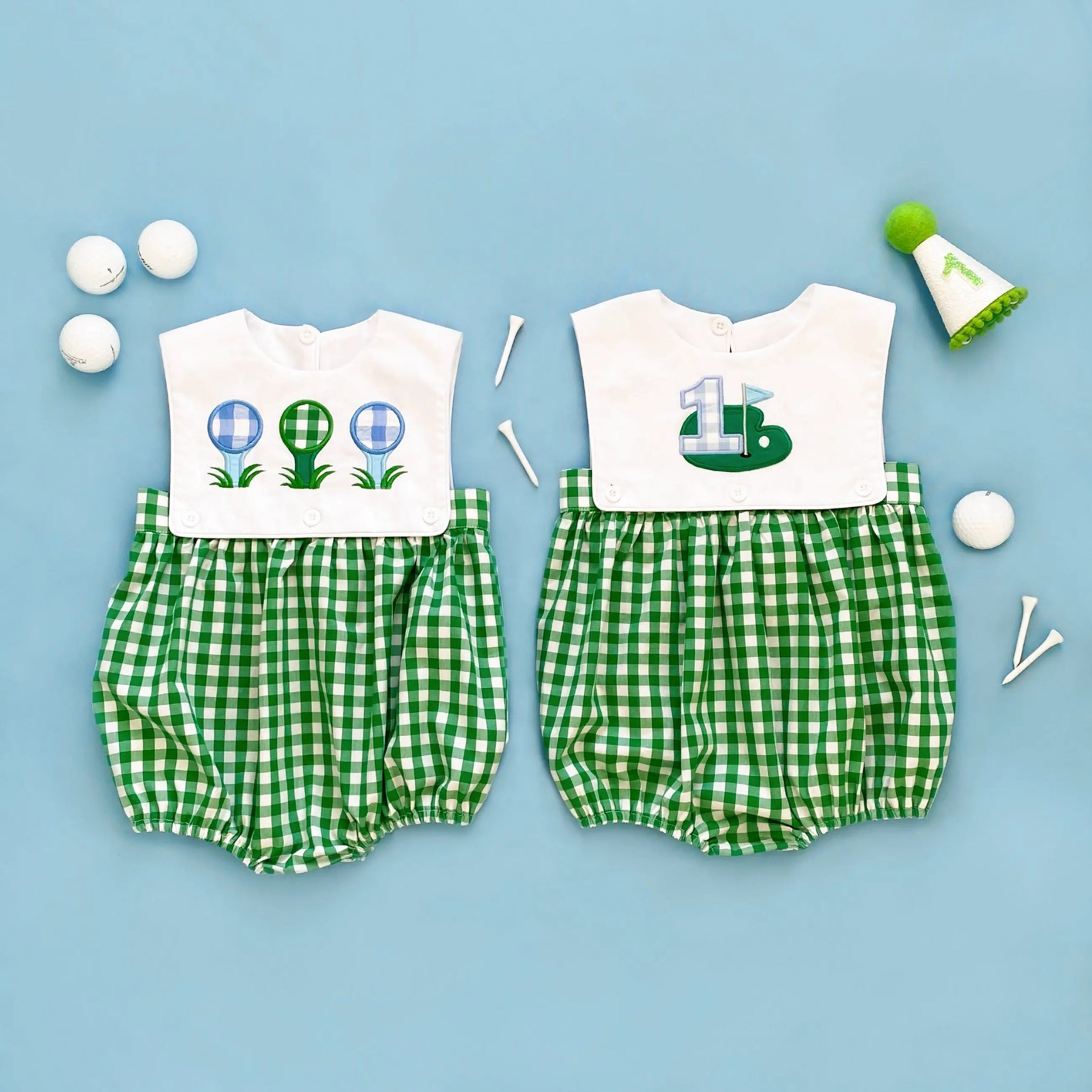 Baby Boy First Birthday Golf Outfit | Hole-In-One Reversible Golf Bubble Seven Lantern Lane