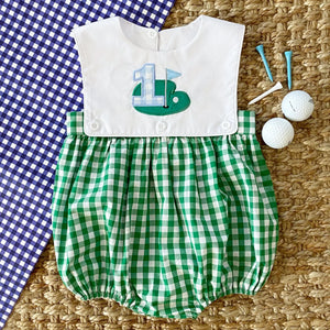 Baby Boy First Birthday Golf Outfit | Hole-In-One Reversible Golf Bubble Seven Lantern Lane