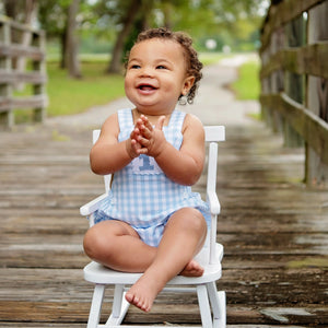 Baby Boy First Birthday Outfit – Smocked Blue Birthday Bubble Seven Lantern Lane