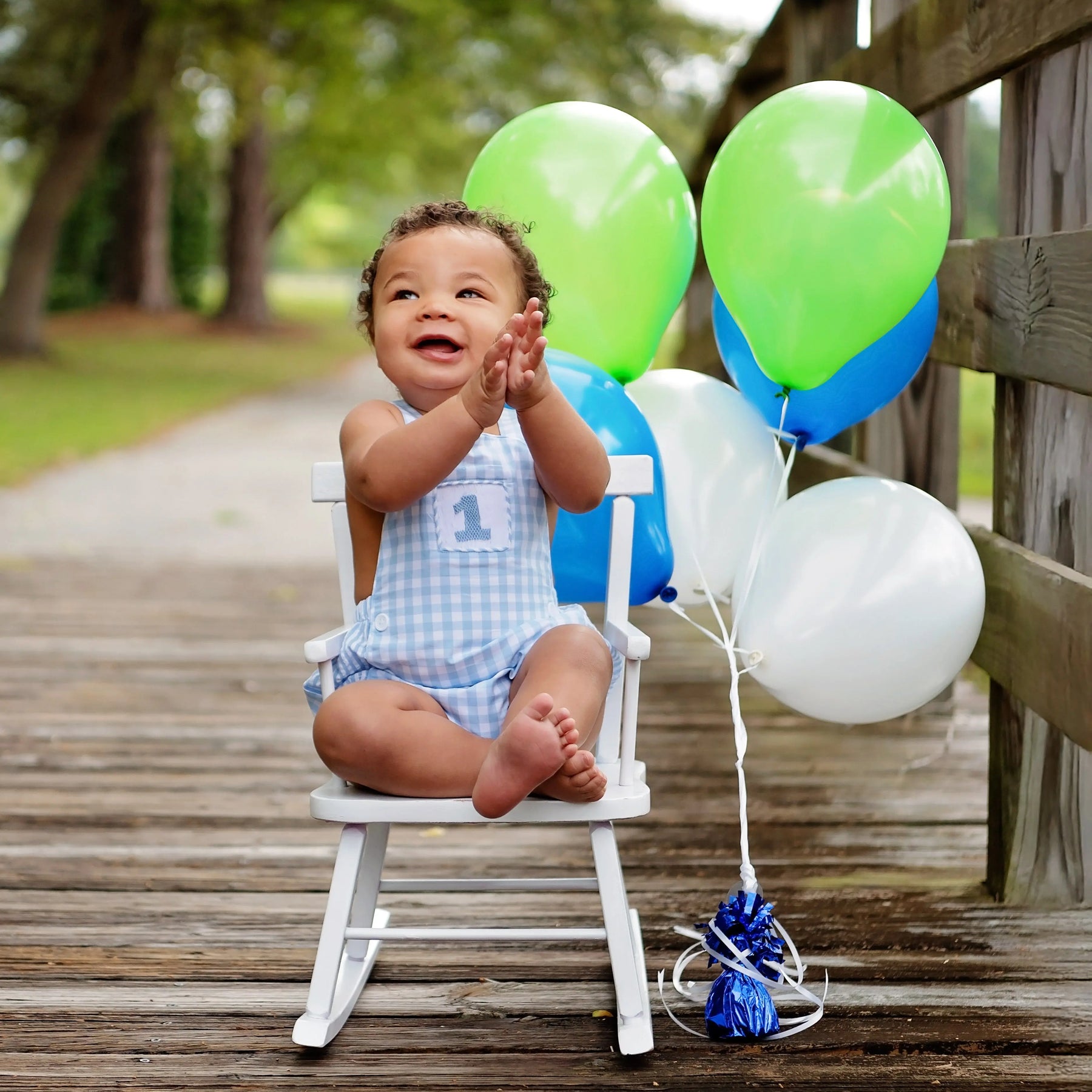 Baby Boy First Birthday Outfit – Smocked Blue Birthday Bubble Seven Lantern Lane