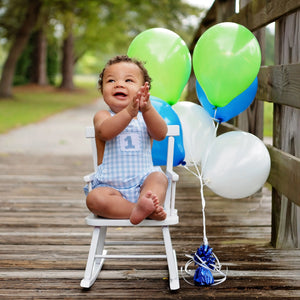 Baby Boy First Birthday Outfit – Smocked Blue Birthday Bubble Seven Lantern Lane