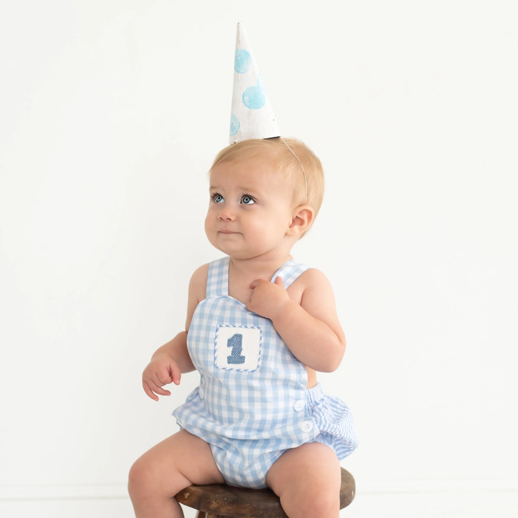Baby Boy First Birthday Outfit – Smocked Blue Birthday Bubble Seven Lantern Lane