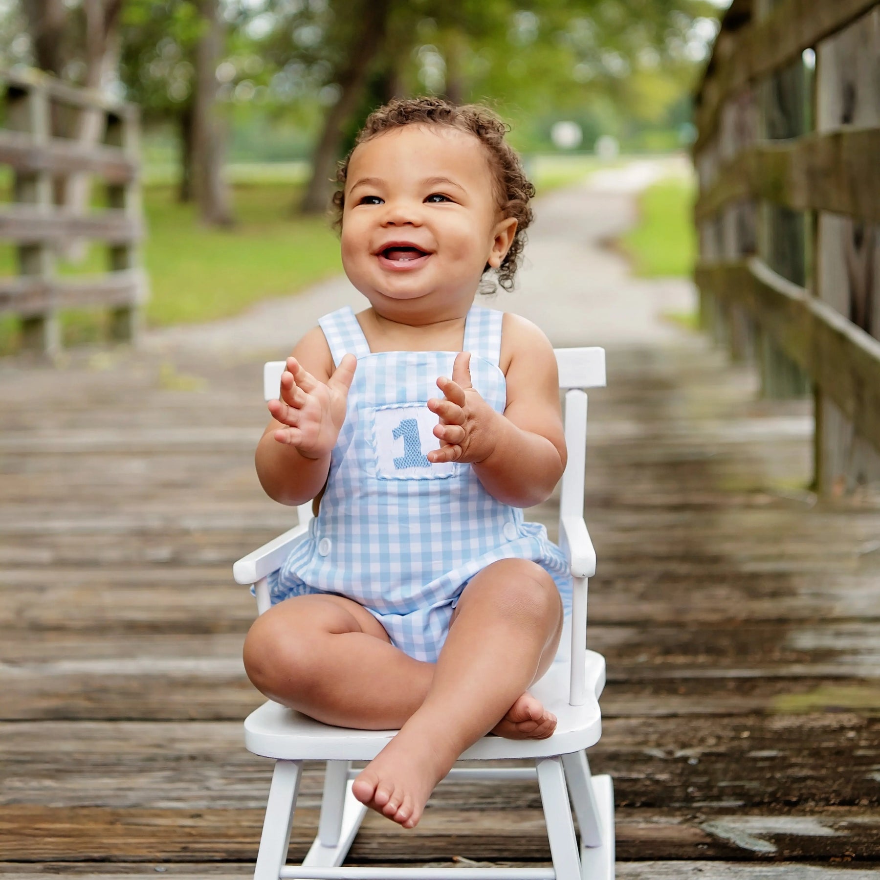 Baby Boy First Birthday Outfit – Smocked Blue Birthday Bubble Seven Lantern Lane