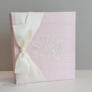 Baby Memory Book - Pink Silk (w/ SATIN Bow)