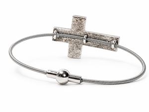 Silver Hammered Cross Guitar String Bracelet by N Harmony Jewelry, handmade jewelry detail photo 4