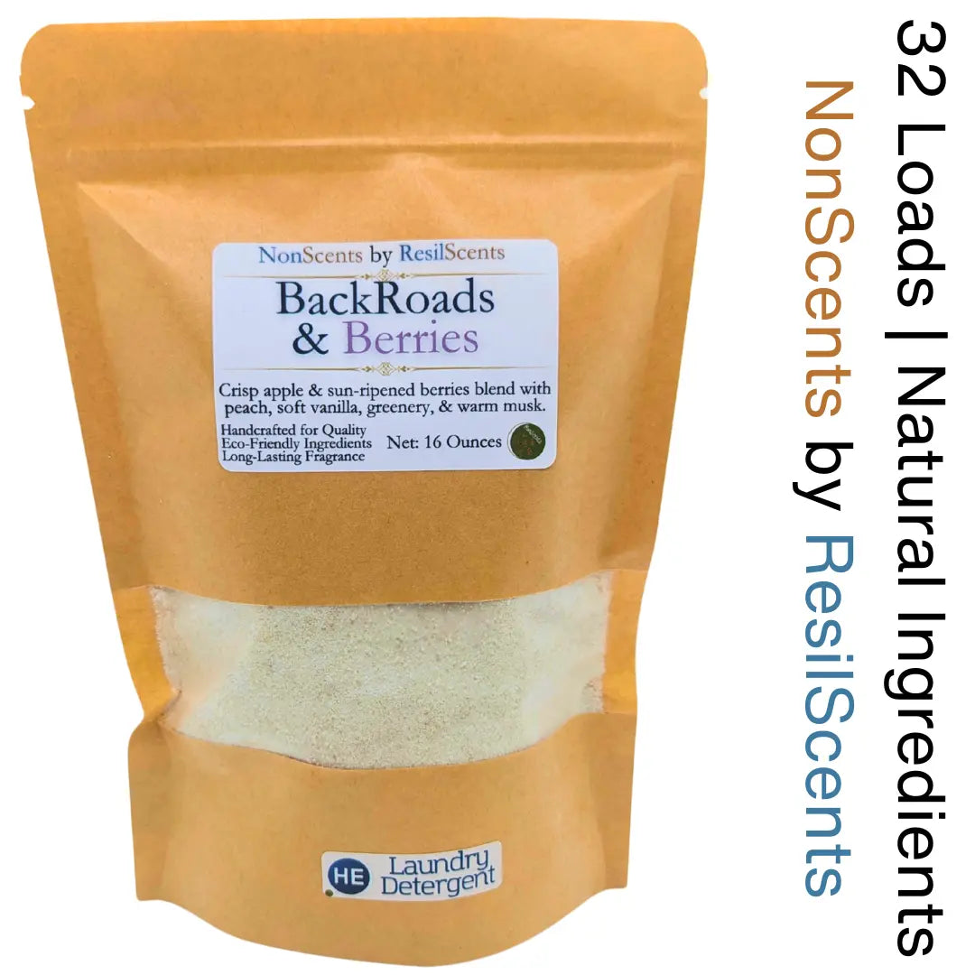Pouch of BackRoads & Berries laundry detergent by NonScents by ResilScents.