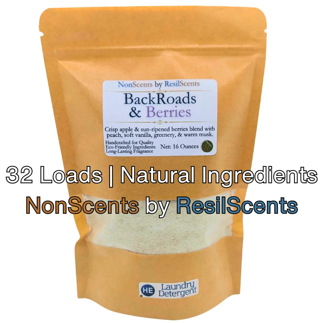 Pouch of BackRoads & Berries laundry detergent by NonScents by ResilScents.