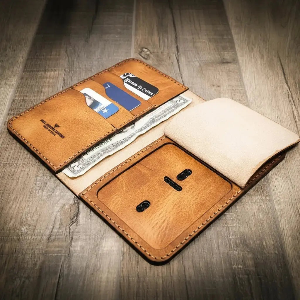 Badge Long Wallet by Bull Sheath Leather, handmade leather goods main product photo