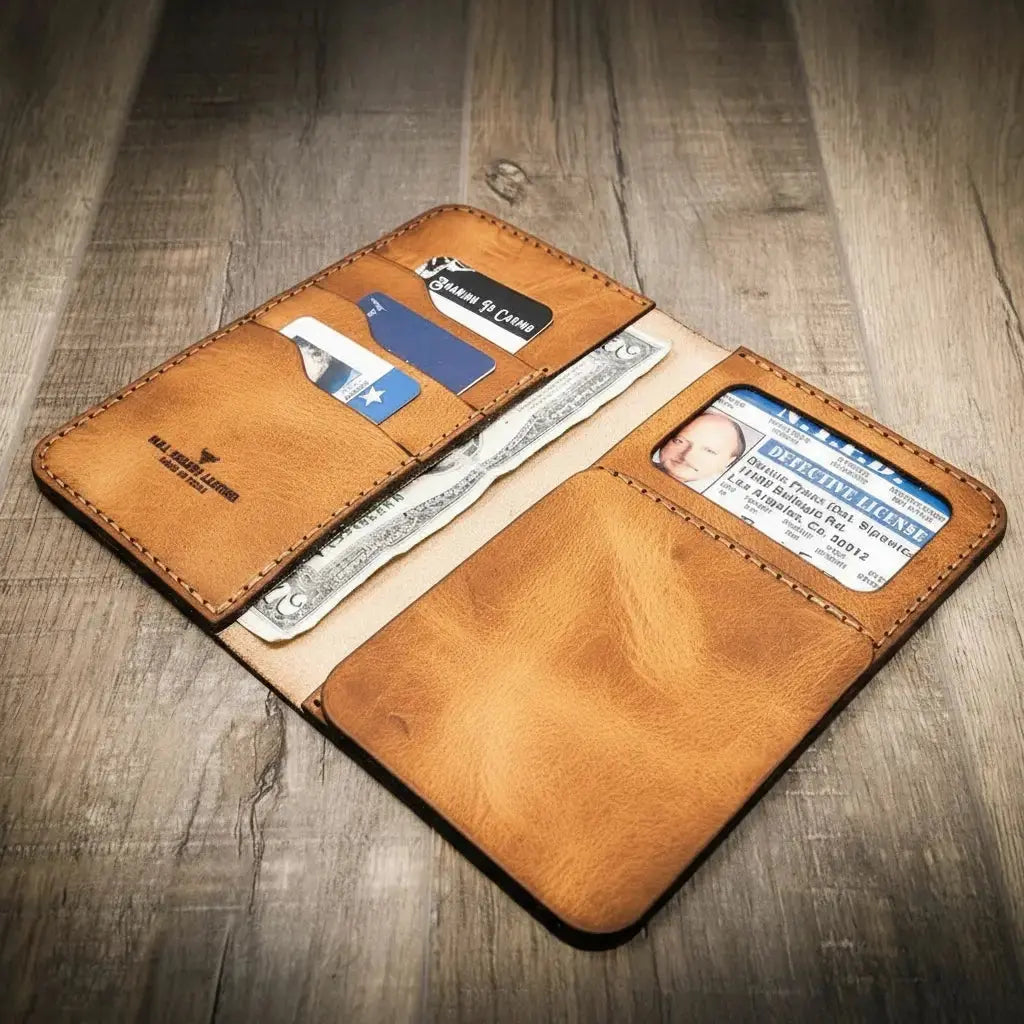 Badge Long Wallet by Bull Sheath Leather, handmade leather goods detail photo 2