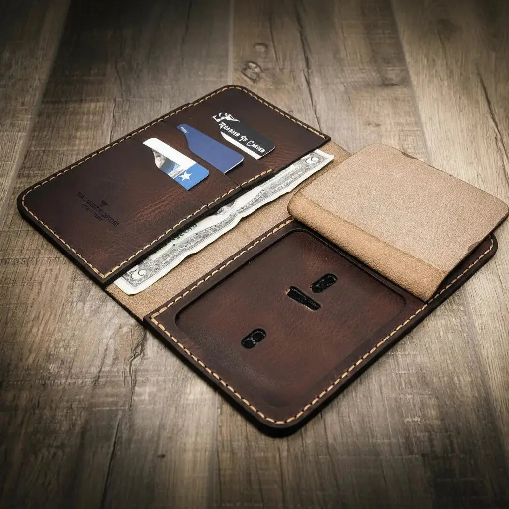Badge Long Wallet opened flat to display the full interior