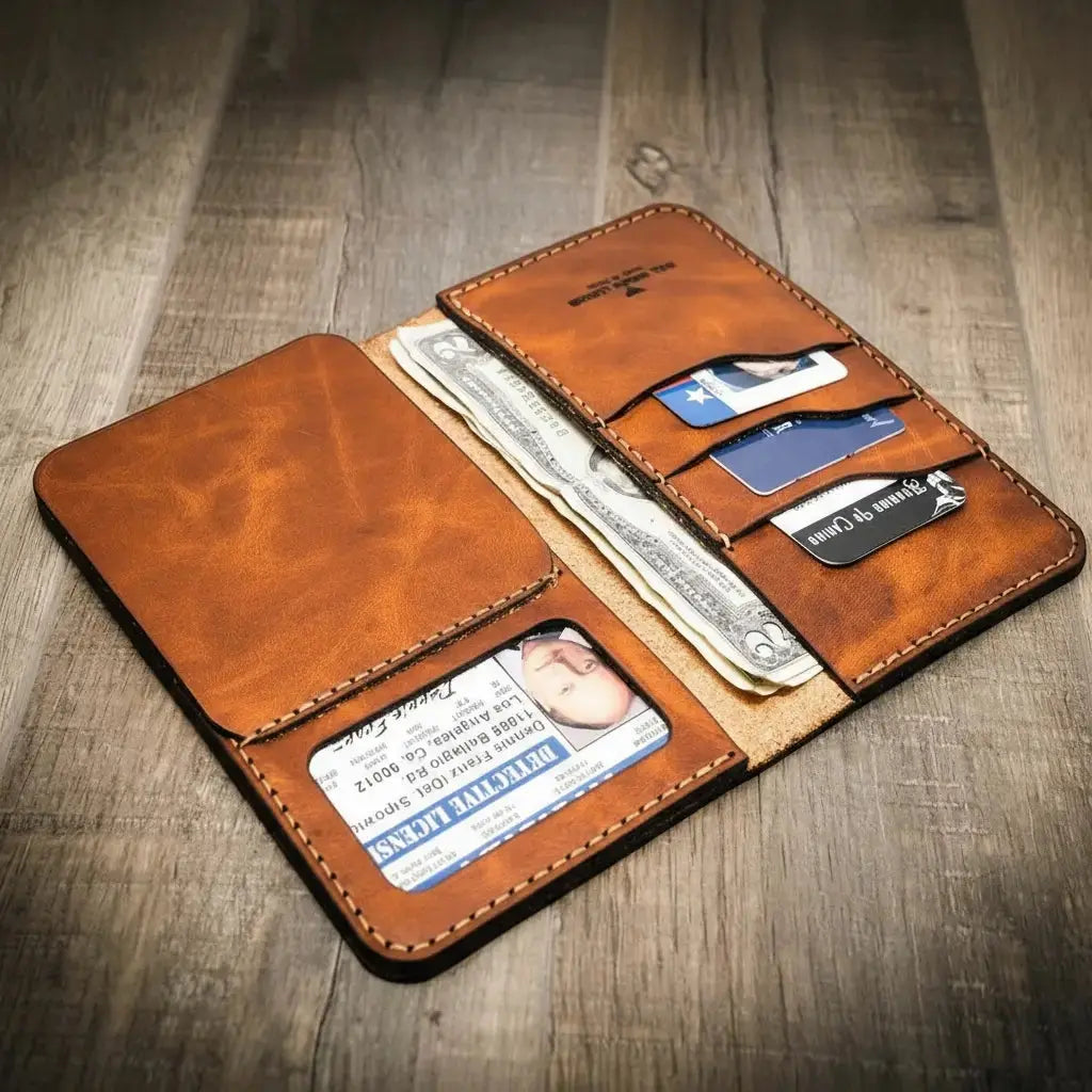 Badge Long Wallet interior pocket construction and finished edges