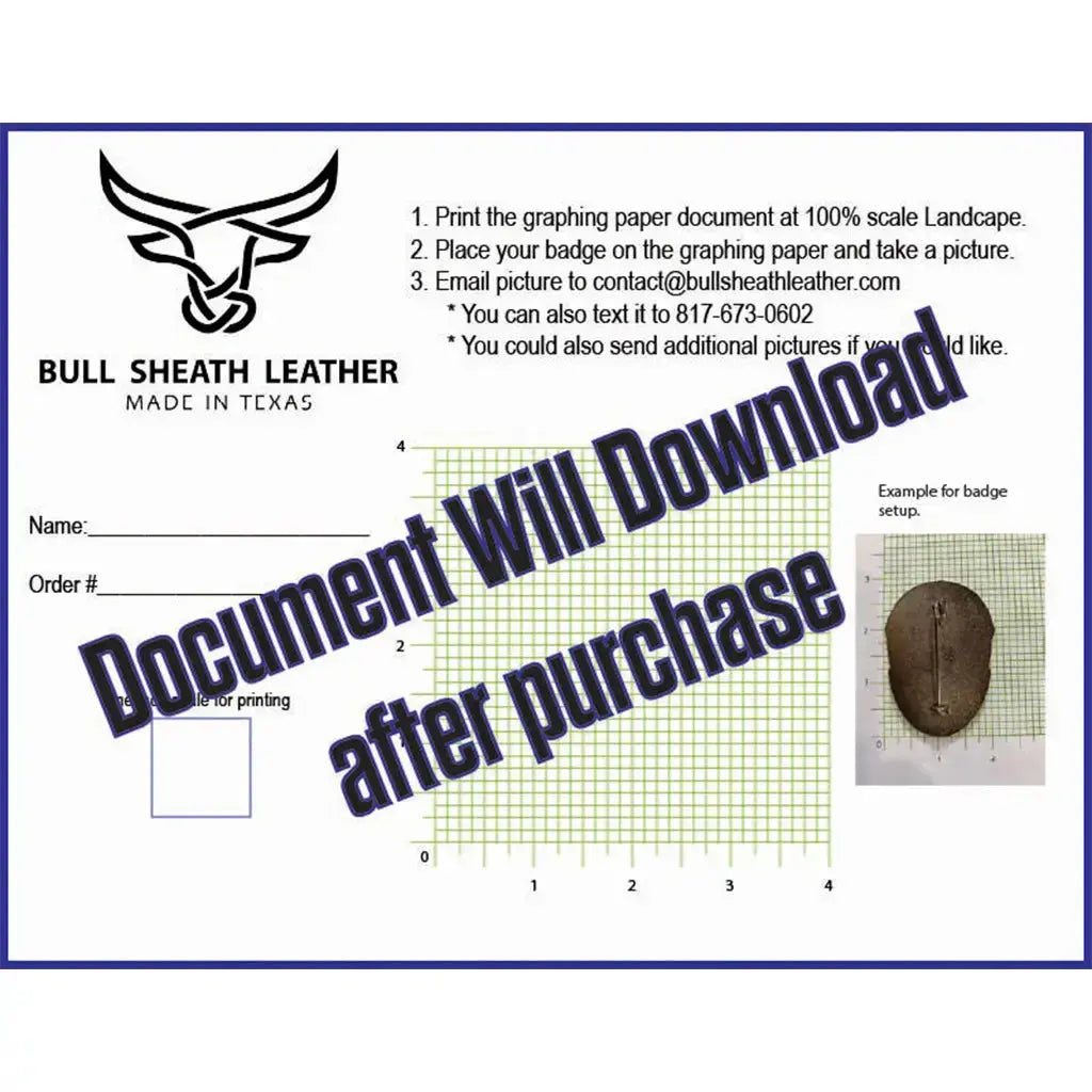 Instructions for placing a badge on graphing paper for a leather wallet order.